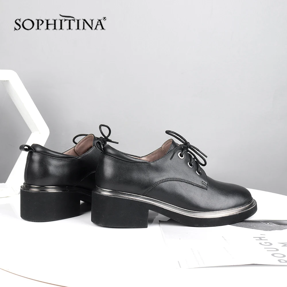 SOPHITINA/модные однотонные туфли-лодочки; удобные нейтральные туфли из высококачественной натуральной кожи на шнуровке и квадратном каблуке; новые женские туфли-лодочки; SC566