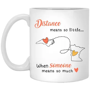 

Distance 2 States North Carolina Minnesota North Carolina Means So Little -Ceramic Coffee Mug 11 oz White