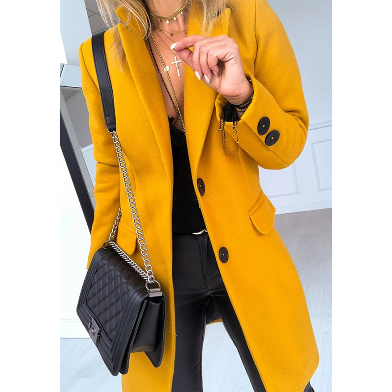 

Open Stitch Long Jacket Coat for Women Autumn 2019 Blend Coat Winter Button Designed Pocket Wool Jacket Female Casual Windbreake