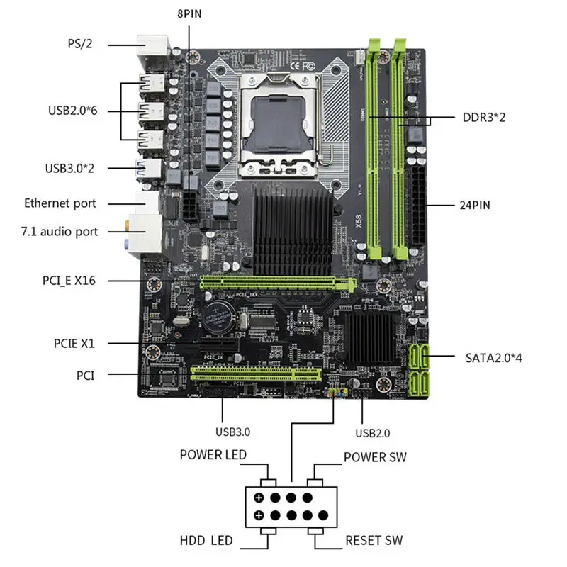 X58 Lga 1366 Motherboard Support For REG ECC Server Memory And Xeon Processor 32 Ram With USB2.0 USB3.0 Sata 2.0 PCI-16x3.0 Po