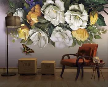 

CJSIR Custom Wallpaper European Vintage Rose Butterfly TV Background Wall Living Room Bedroom Decoration Murals 3d Wallpaper