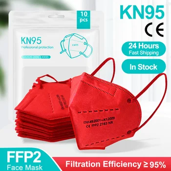

50/100pcs red FFP2 Mask KN95 Face Masks Filter Dustproof Anti-fog Respirator Breathable 5-Layer Protection Mascarillas kn95 Mask