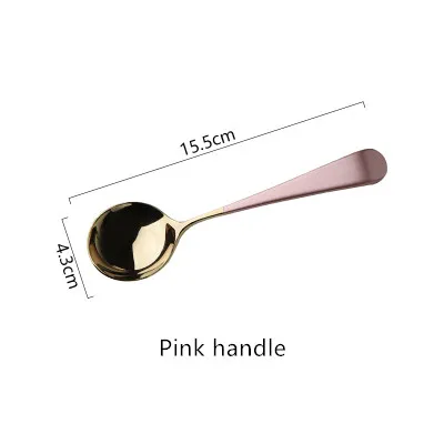 Высококачественная кофейная ложка из нержавеющей стали, Корейская круглая головка, десертная чайная маленькая ложка, маленькая ложка, кофейная ложка, ложка для перемешивания - Цвет: pink handle