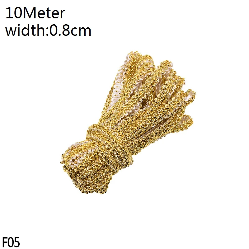 1/3/10 ярдов ручной работы с кружевной отделкой в стиле пэчворк Материал белого и розового цветов с кружевными вставками, с узором в сердечко, лента для самодельного украшения одежды швейная фурнитура - Цвет: F05-10m gold white