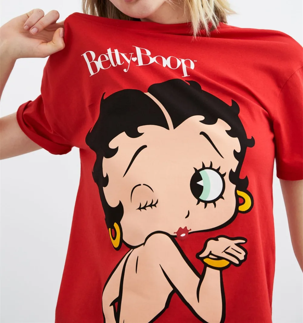 Хлопковая женская футболка Betty Boop с принтом для девочек, красные милые футболки, женская футболка, одежда, футболка, женские топы, уличная одежда