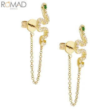 

ROMAD 925 Sterling Silver Stud Earrings For Women Snake Zircon Serpent Earring Snack Earings Luxury S925 Jewelry Arete Pendiente