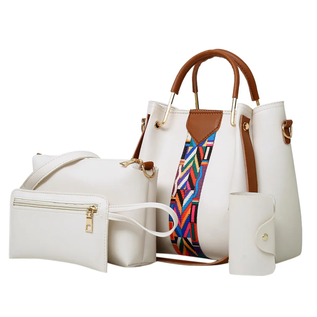 4 шт. сумка кожаная сумка набор для женщин модная женская уличная одноцветная четырехсекционная кожаная сумка-мессенджер# ZE - Цвет: Белый