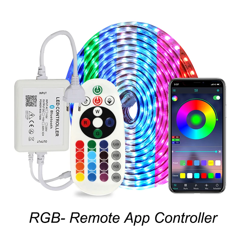 Rgb Светодиодная лента 5050 IP67 водонепроницаемая AC220V rgb подсветка 60 светодиодов/м 5050SMD с беспроводным bluetooth-контроллером