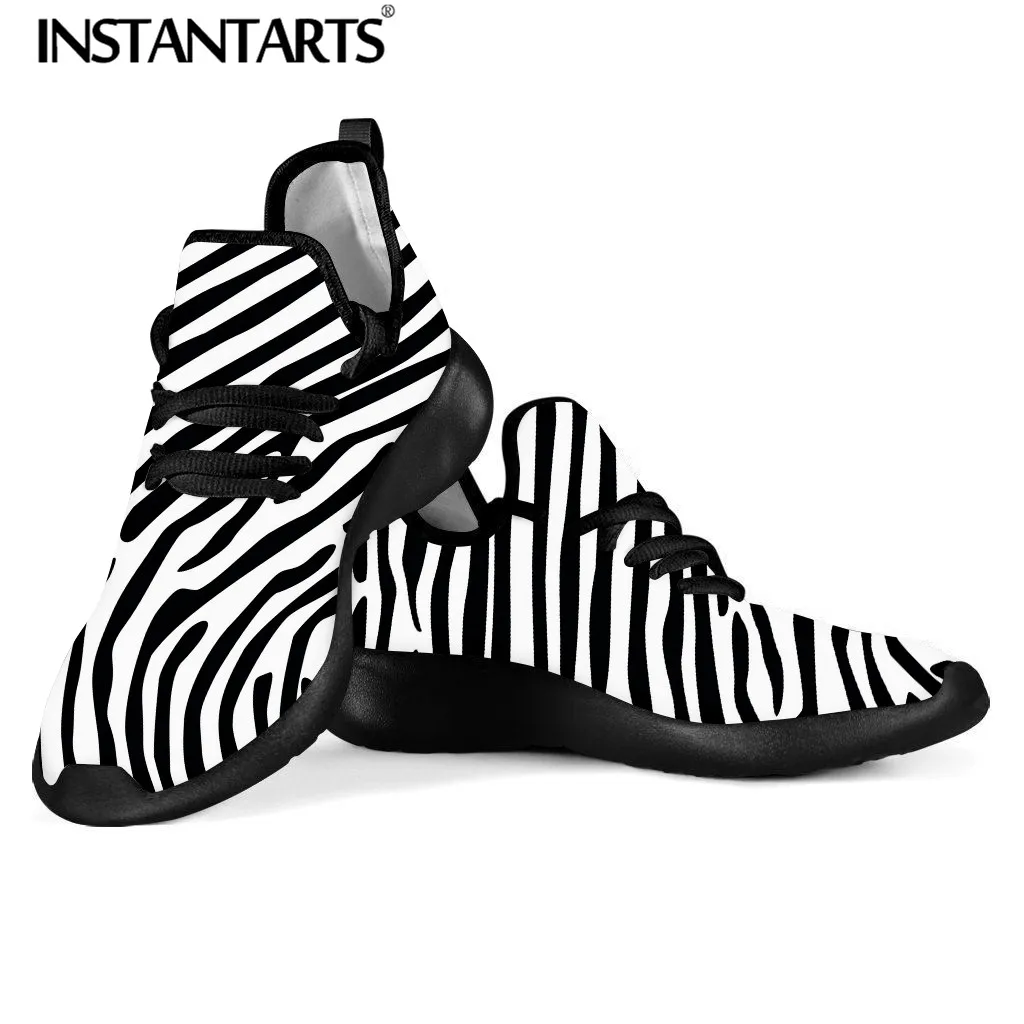 INSTANTARTS/Модная сетчатая обувь в африканском стиле с рисунком зебры; повседневная обувь на плоской подошве для девочек; крутые трикотажные