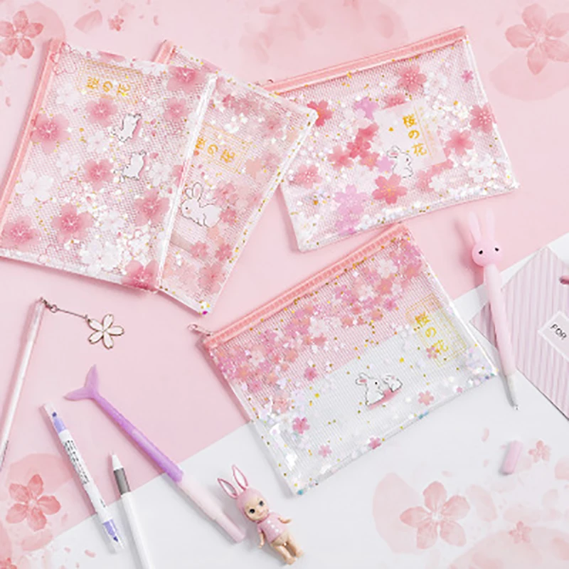 

Under the new creative stationery wholesale YingShu rabbit sequins mesh bag zipper bag envelope