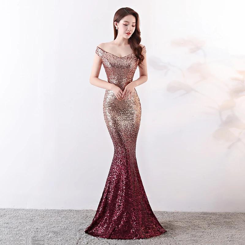 Off The Shoulder Evening Dress Party Dresses Gowns Sequin Formal Evening Gown Vestidos De Noche Largos Talla Grande Abendkleid