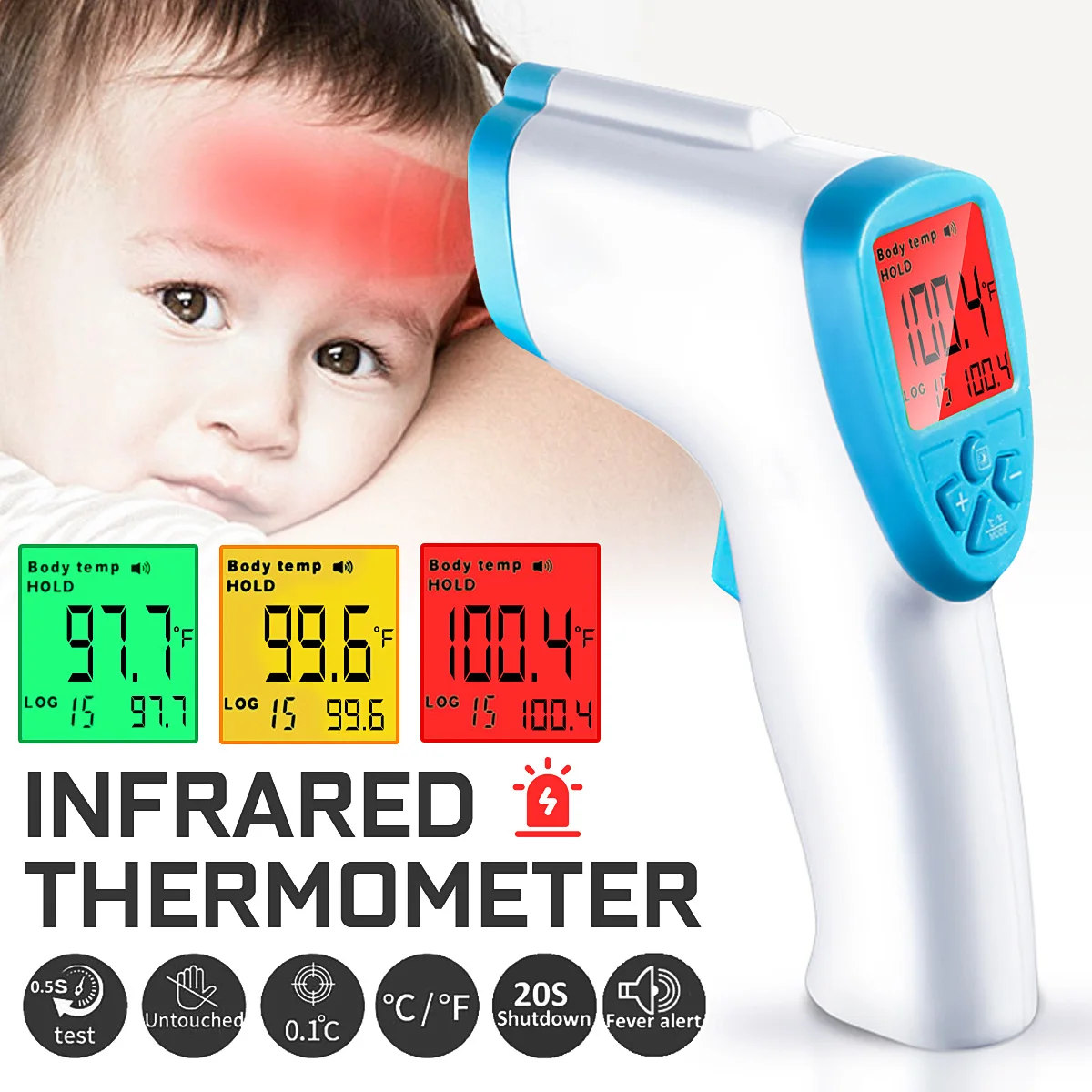 

Dual Use Non-contact Body Thermometer Forehead Ear Digital Infrared Thermometer Accurate Measure Baby/Adult Temperature