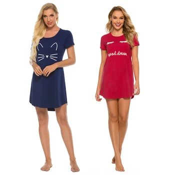 

Ladies Sexy Home Service Ladies Short Sleeve Casual O-Neck Cartoon Print Comfortable Nightdress Dress