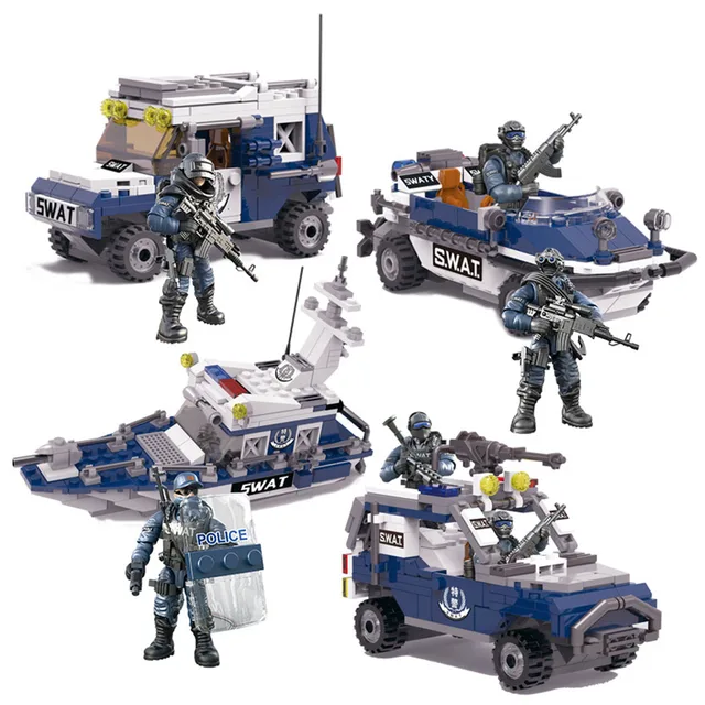 Modern Army Military Soldier City Police SWAT Tank Artillery Model Building Blocks Bricks Kids Toys Gift 5
