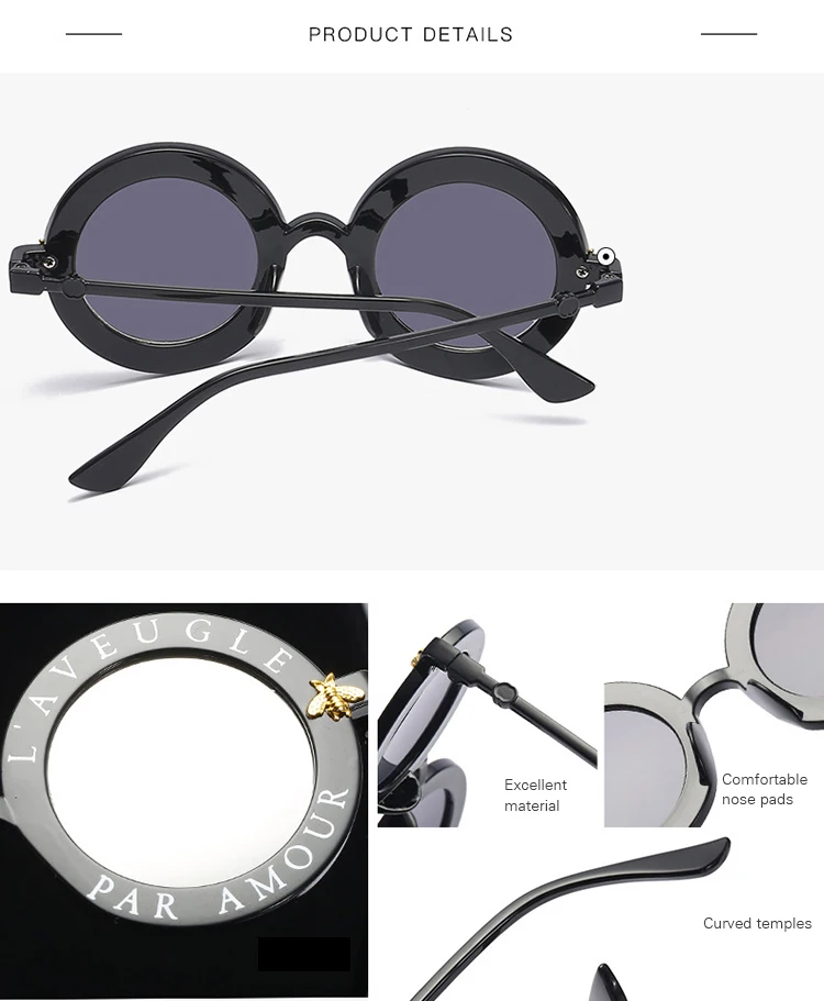 SKYWAY Fashion Alphabet Bee Sunglasses Vintage Round Women Men Unisex UV400 PC Sun Glasses