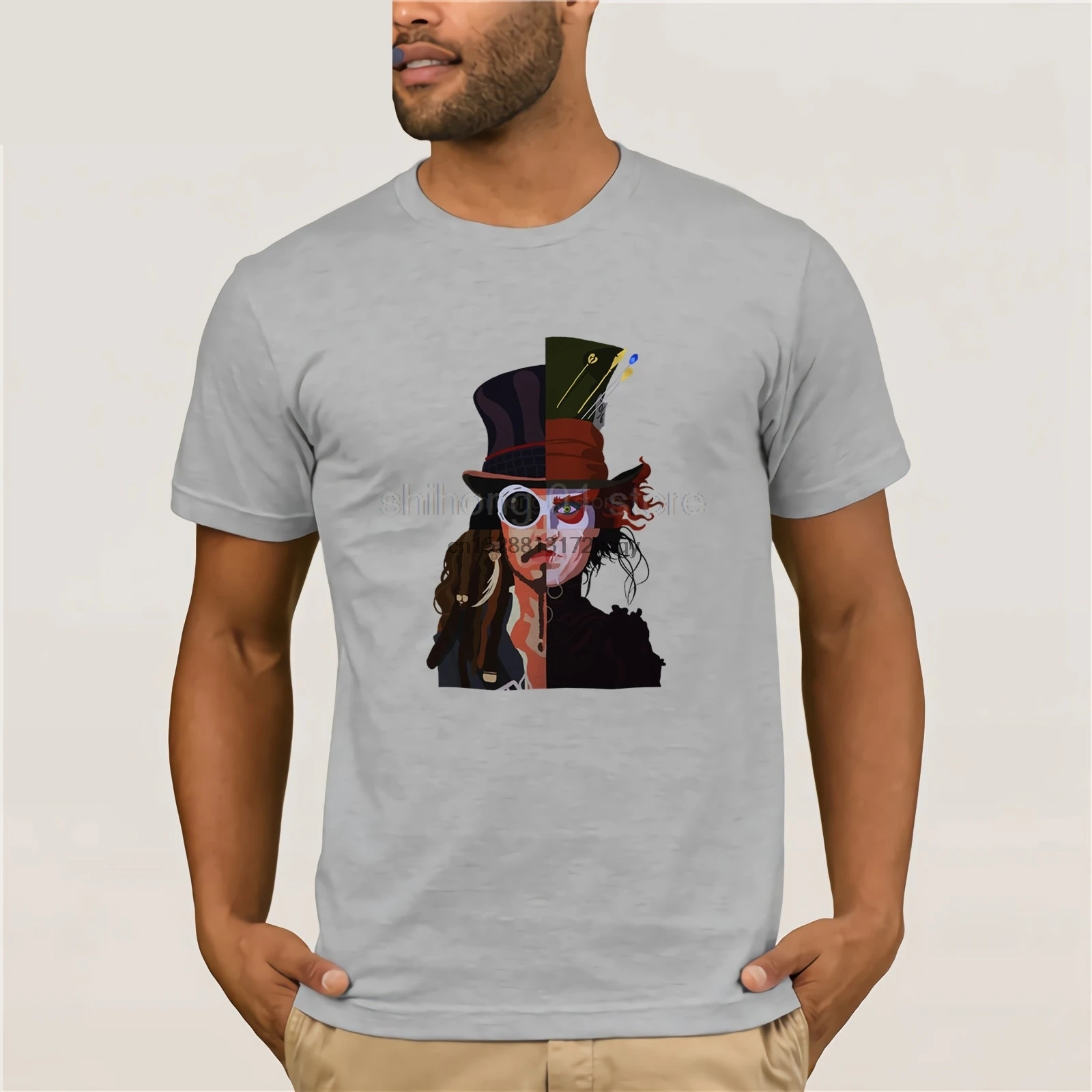 Футболка с принтом Джони Депп Willy Wonka Mad Hatter Jack Sparrow Эдвард Руки-ножницы 100% хлопок