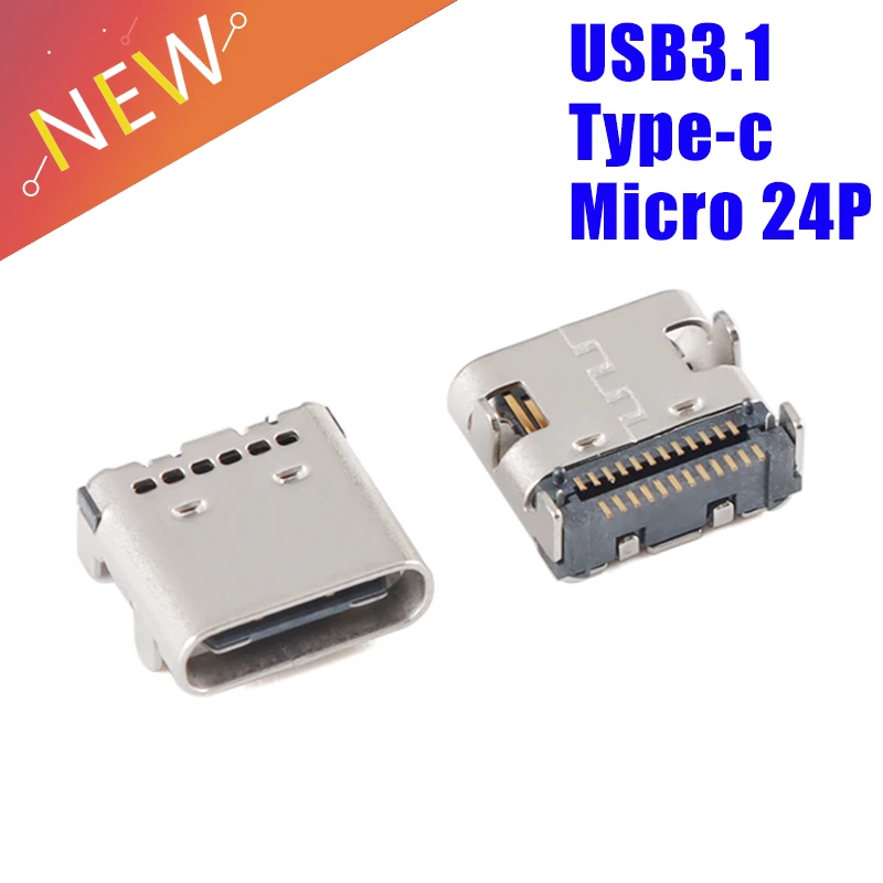Conector USB 3,1 de 24 Pines, conector hembra tipo C, micro USB, puerto de  carga, 10/2 piezas|Conectores| - AliExpress