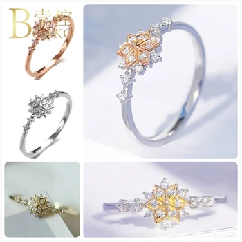 

Dainty Snowflake Rings For Women Gold Wedding Engagement Party Ring Female Girl Gift Zircon Flower Ring Size 5/11