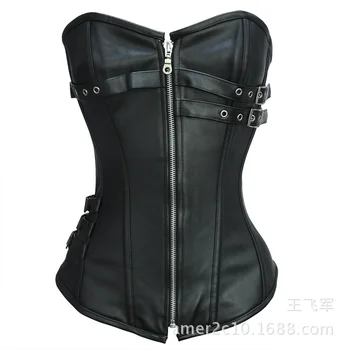 

Temperament and interest clothing Black leather PVC corset sexy underwear leather punk style corset court zipper shapewear