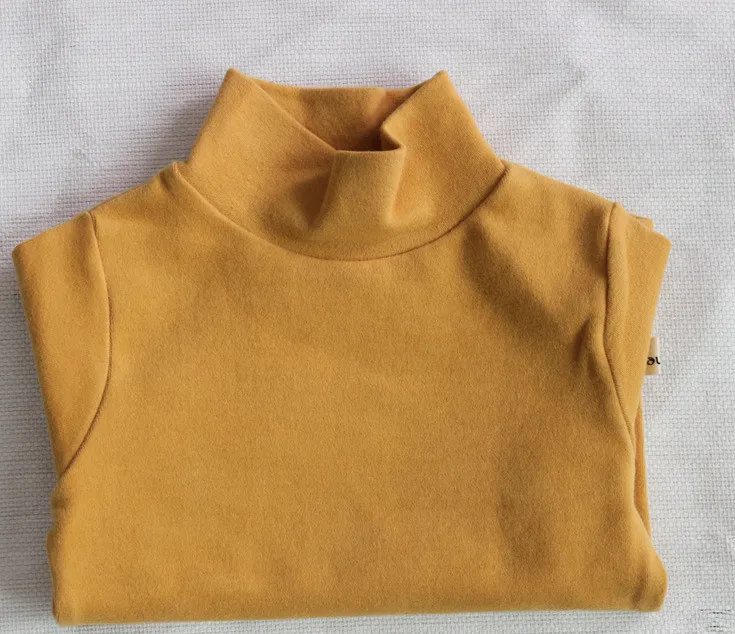 Children Winter Thicken T shirts Pure Color Turtleneck Tops Korean Style Long Sleeve Baby Boys Girls Warm Elastic Tees 6 colors - Цвет: yellow