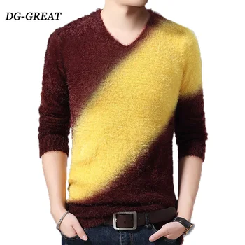 

Men's Sweater Autumn Winter Thick Mohair Long-sleeved O-neck Knitted Pullover Fashion High Quality Slim Warm Sweater For Male