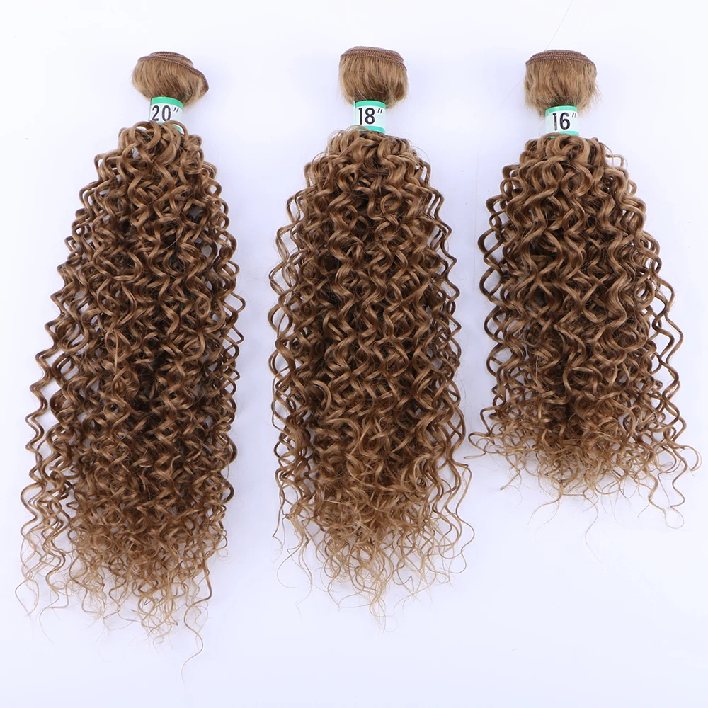 Afro Kinky Curly Hair Extension High Temperature Synthetic Hair Weaving for Women golden Grey pure color 3 Bundles