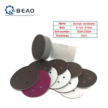 

1-20Pcs 6 Inch 150mm 6 Hole Dry Wet Sponge Sandpaper Flocking Disc Sanding Paper 300-2000 Grit Abrasive Tools Accessories