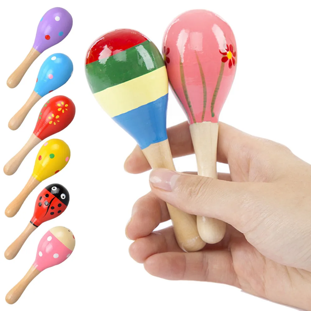 6 шт. Милая красочная деревянная ручная трамбовка maracas maraca ручная погремушка игрушки-шейкеры ребенок звук музыкальная Игрушки для раннего обучения