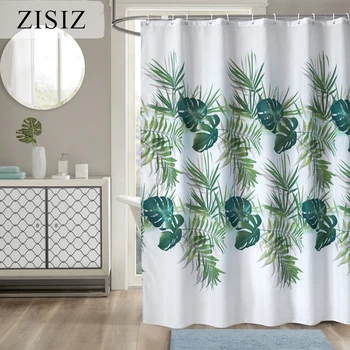 

ZISIZ Thickened High Quality Shower Curtains Waterproof Bathroom Curtain Leaves Polyester Printing Curtains for Bathroom Shower