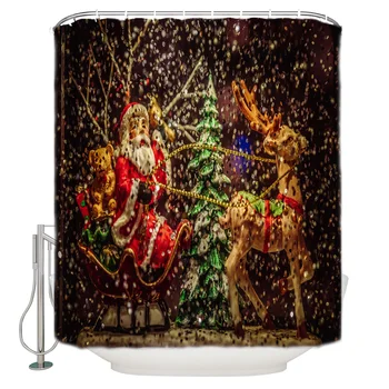 

Santa Claus Reindeersleigh Christmas Tree Shower Curtain Waterproof Polyester With 12 Hooks