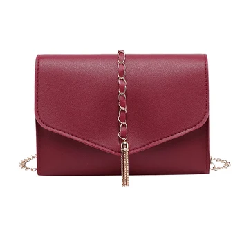 

Fashion Simple Small Square bag Women's Solid color Handbag 2018 PU leather Tassel Chain Shoulder bags