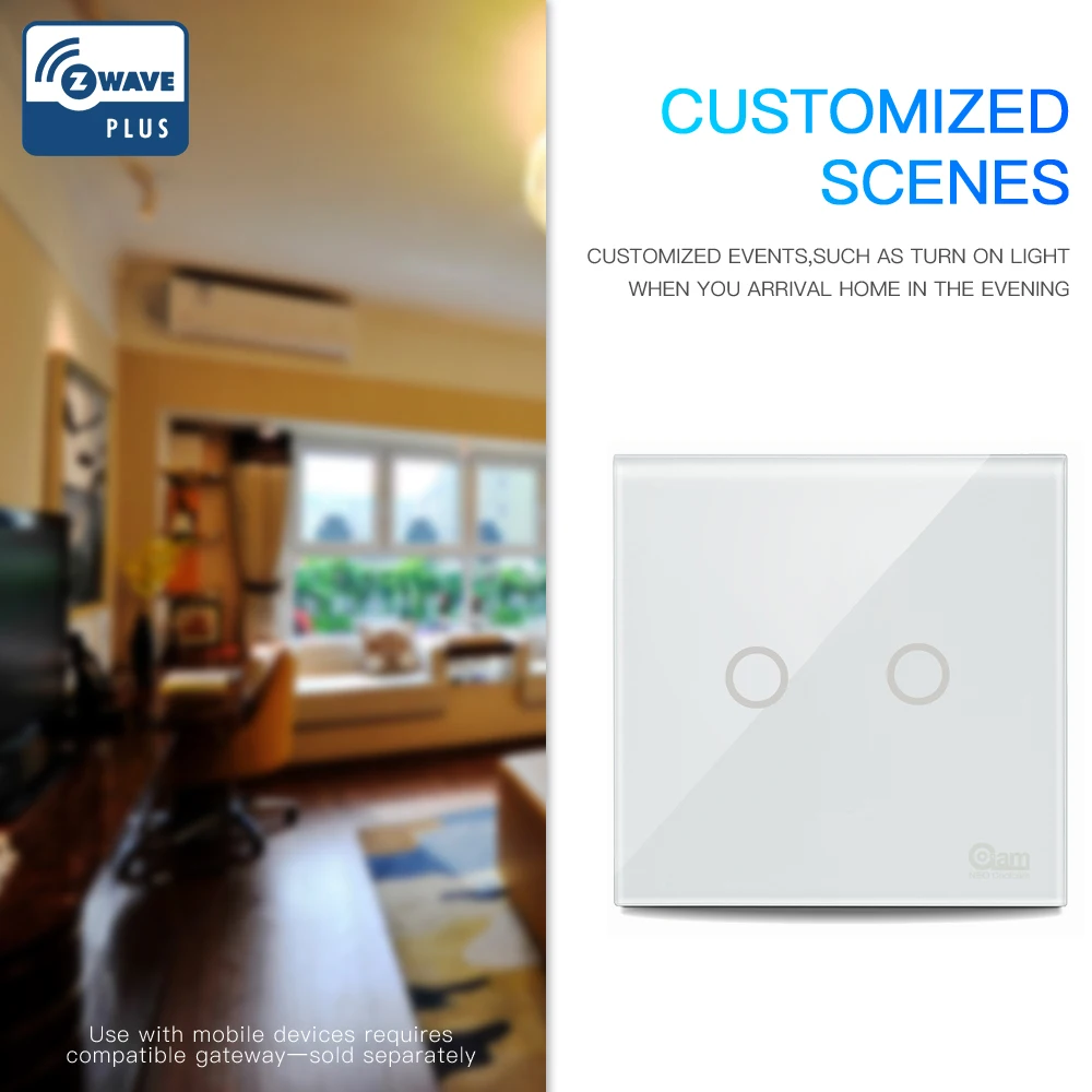 НЕО Coolcam nas sc01z Z Wave плюс настенный выключатель света 2ch банды домашней