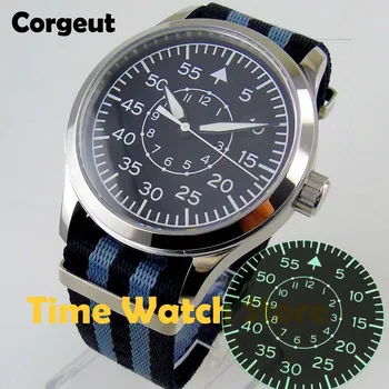 

Hot Corgeut 42mm Miyota 8215 5ATM Luxury automatic wrist watch men waterproof Luminous black dial white marks nylon strap