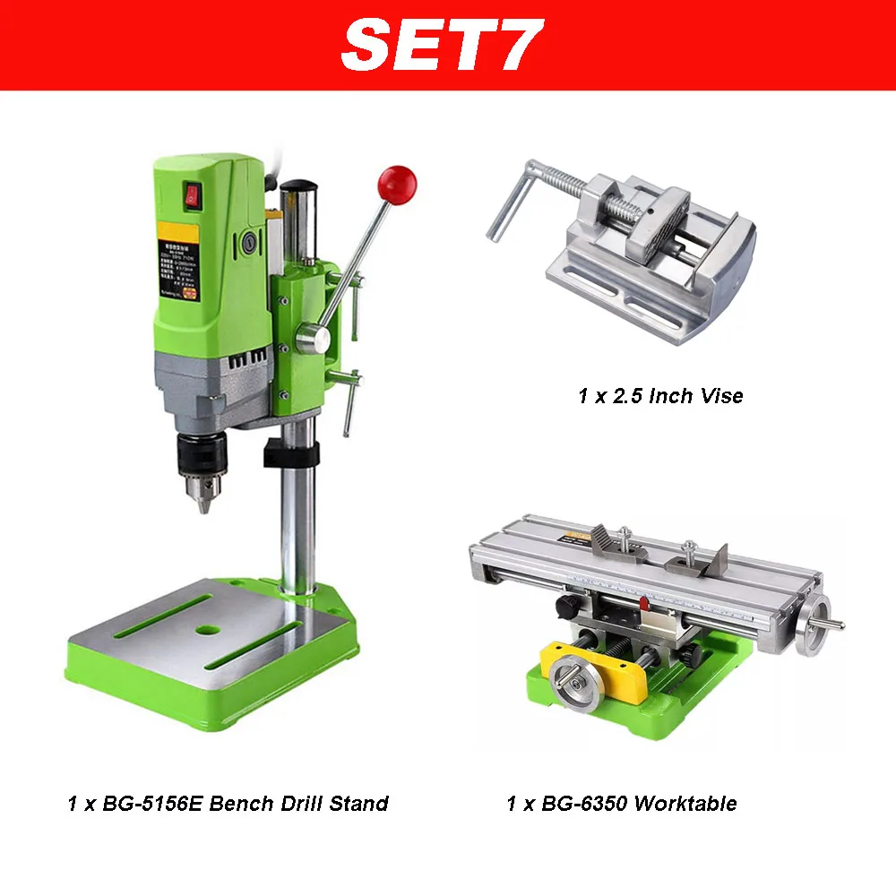 ALLSOME 710 Вт BG-5156E настольная дрель Стенд мини электрическая скамья сверлильный станок тиски мини точный фрезерный станок Рабочий стол - Цвет: SET7