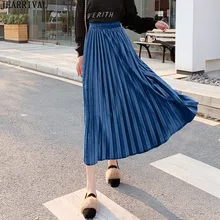 Осенние Зимние Замшевые плиссированные женские Юбки Высокая талия большая качающаяся длинная юбка корейский стиль Женская Повседневная миди юбка saia faldas