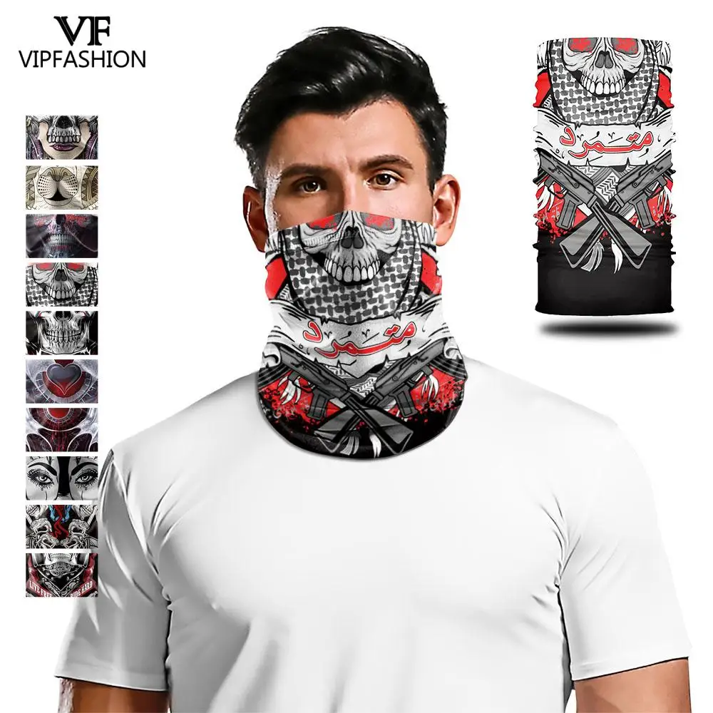 VIP FASHION 3D Halloween Skull Face Shield Neck Gaiter Scarf Print Magic Mask Anti-UV Cycling Headband Bandana |