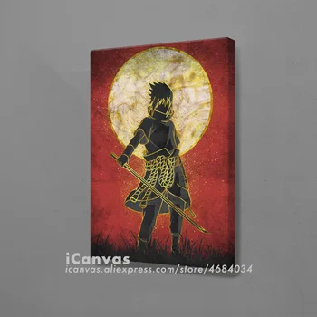 

Sasuke Uchiha Retro Silhouette manga Poster Framed Wooden Canvas Wall Art Decoration Prints for Room Home Frame Decor Painting