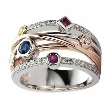 

New Fashion Two Tone X Shape Cross Rings for Women Wedding Trendy Jewelry Dazzling Zircon Stone Large Modern Ring Anillos