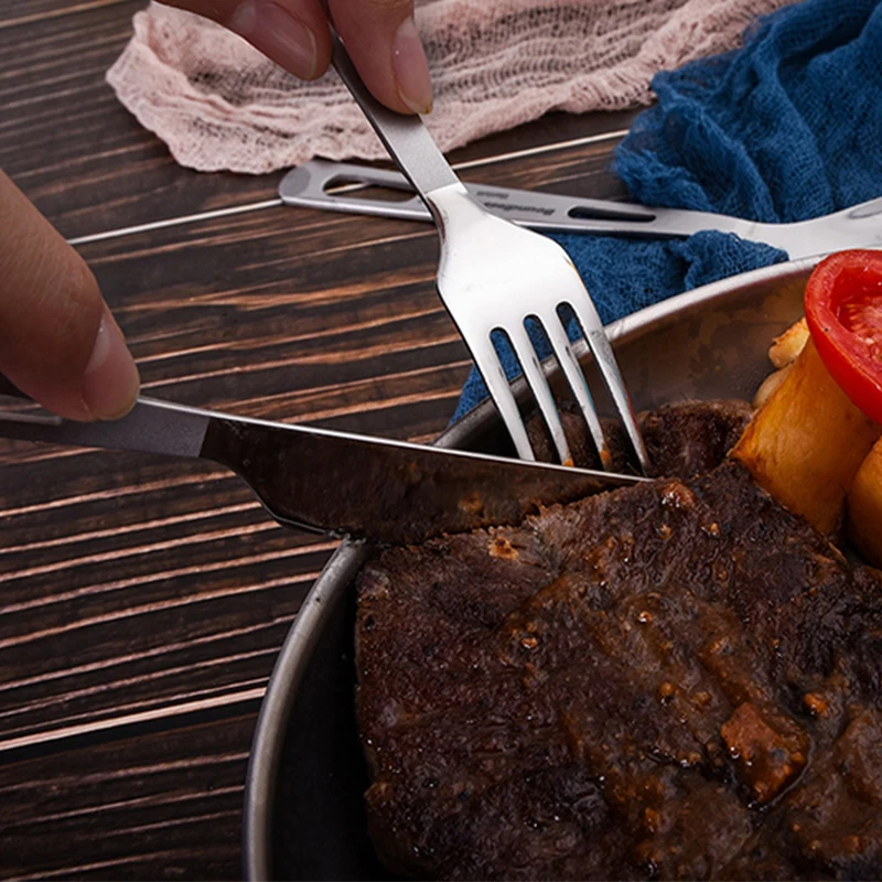 무한 항해 티타늄 식기 여행 Flatware 티타늄 나이프 포크 스푼 젓가락 밀짚 야외 캠핑 피크닉 칼 붙이