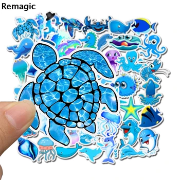 

12sets Blue Ocean 49pcs/set Animals blue fans decals scrapbooking diy stickers decoration phone laptop waterproof accessories