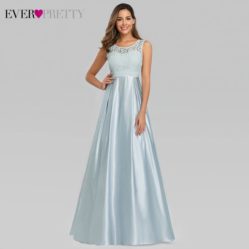 

Elegant Satin Evening Dresses Ever Pretty Lace A-Line O-Neck Sleeveless Simple Long Formal Dresses For Party Lange Jurken 2020
