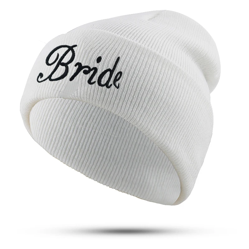 bride Письмо вышивка невесты шляпа для жениха хлопок Гибкая мягкая теплая вязаная шапочка модные зимние шляпы для свадебной вечеринки - Цвет: bride
