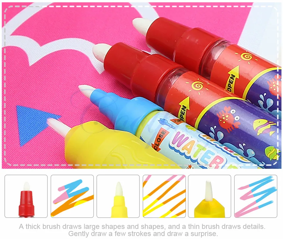 6 видов магический водный коврик для рисования с ручками и штампами, доска для рисования, игрушки для рисования, большой размер, холст, коврик для рисования, развивающие игрушки