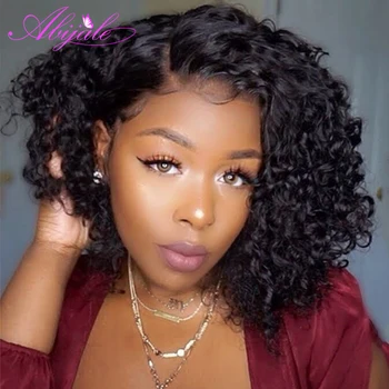 

Abijale Curly Lace Closure Wig Short Bob Human Hair Wigs Pre-Plucked Brazilian 4x4 Curly Human Hair Wigs 150% Density Remy