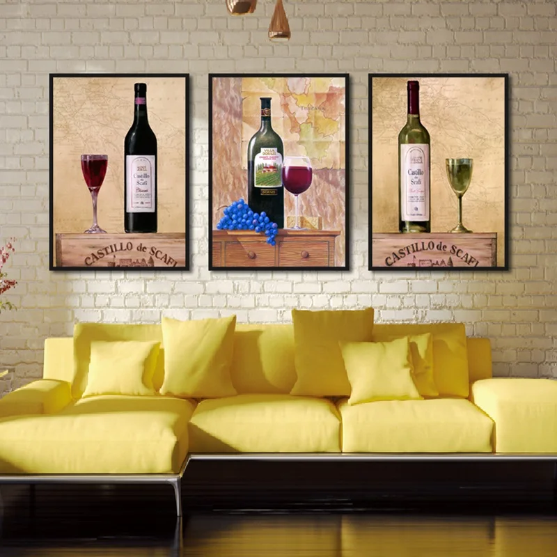Kitchen Bar Room Decor Canvas Painting Framework Cup Wine Glass Posters and Prints Retro Modern Wall Art Picture for Living | Дом и сад