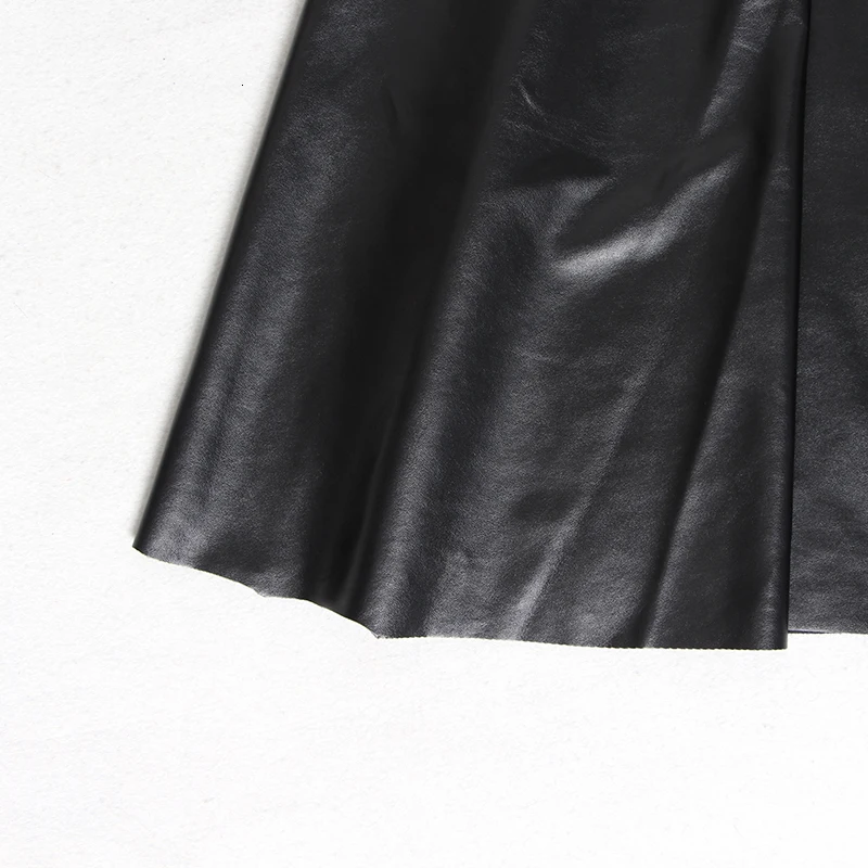 CHICEVER из искусственной кожи Комплект из двух предметов Для женщин отворотом воротник рубашки с рукавами-фонариками высокое пояса юбки женские костюмы Новинка осени