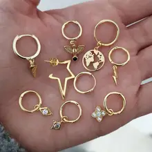 Маленькие золотые серьги-кольца для женщин, серьги-кольца, подарки для женщин, тонкие серьги в виде звезды, Луны, черного золота