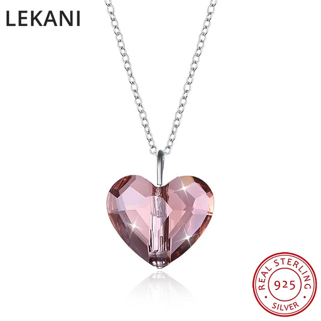 Красочные кристаллы от Swarovski сердце бусины кулон ожерелье для женщин Настоящее Серебро S925 ожерелье влюбленных подарок на день Святого Валентина - Цвет камня: Crystal Antique Pink
