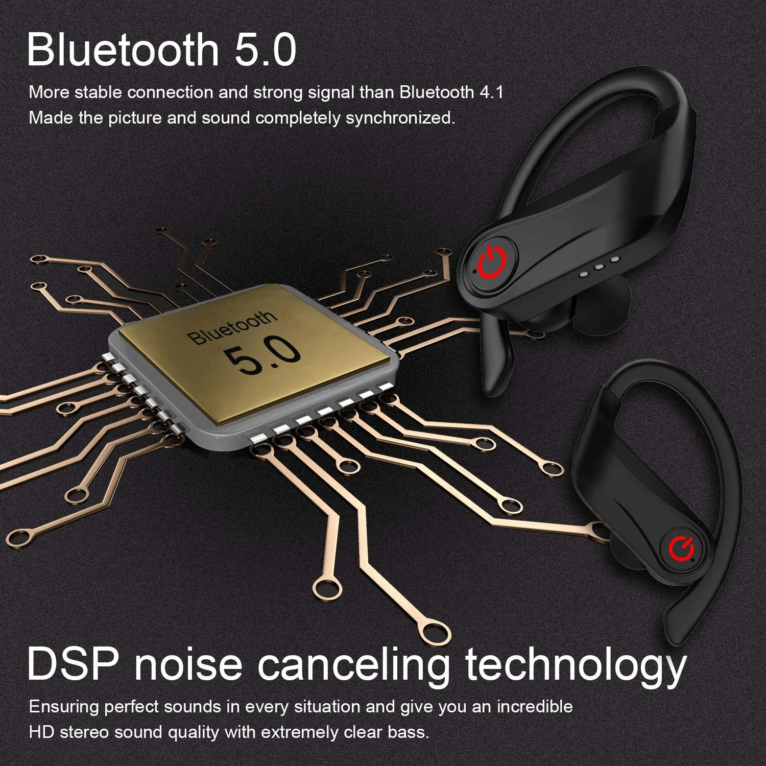 Sports Wireless Earbuds Bluetooth 5 0 Headphones in Ear TWS Stereo HiFi Sound Waterproof Bluetooth Earbuds with Charging Display