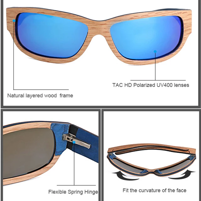 2021 New Hand-made Bamboo and Wood Glasses Men's Fashion Arc Design  Polarized Sports Riding Sunglasses